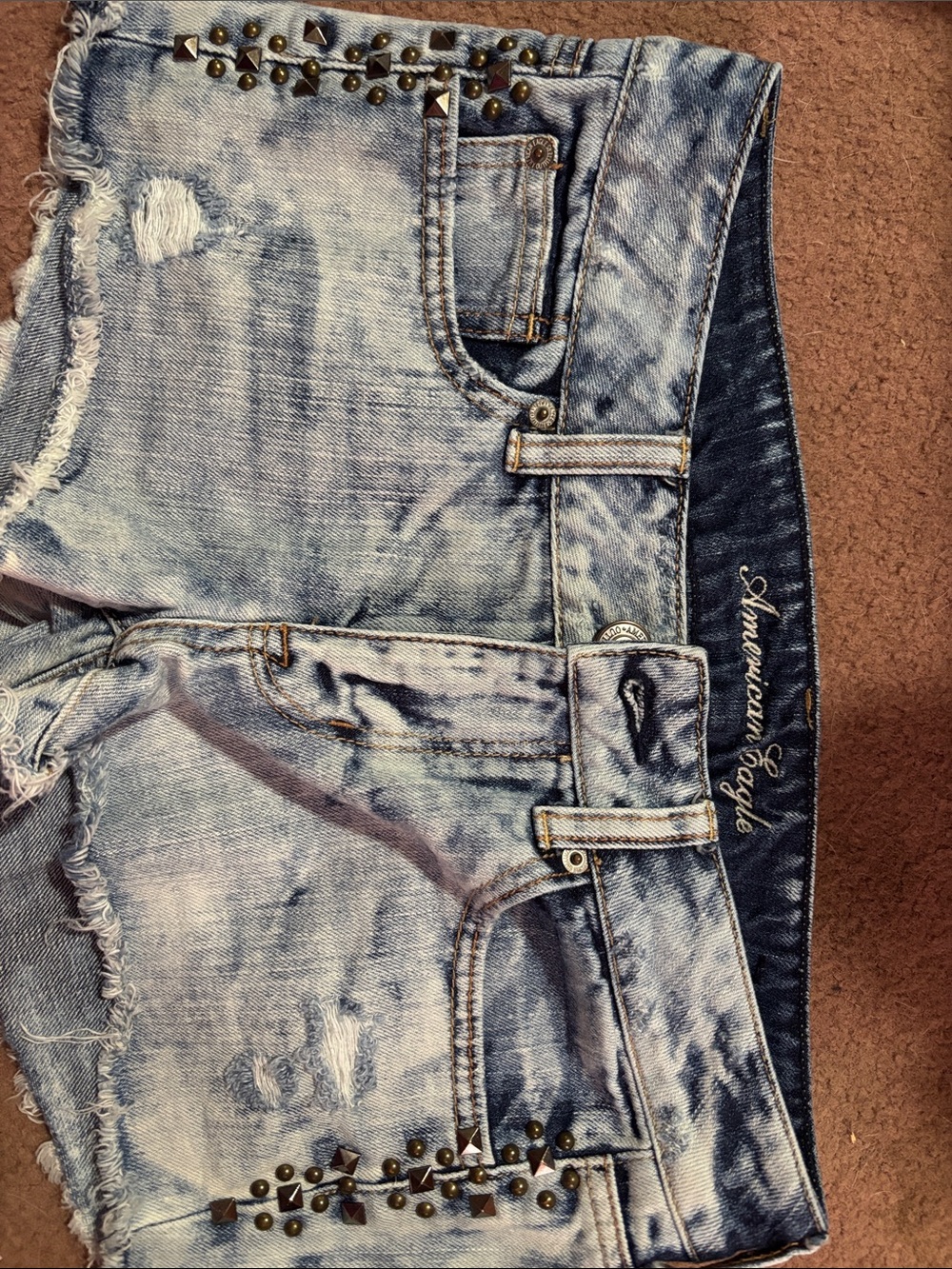 American Eagle Outfitters Light Wash Studded Distressed Jean Shorts